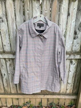 Kristen Blake Plaid Trench Coat  lightweight collar pockets Glen check ? VTG XL